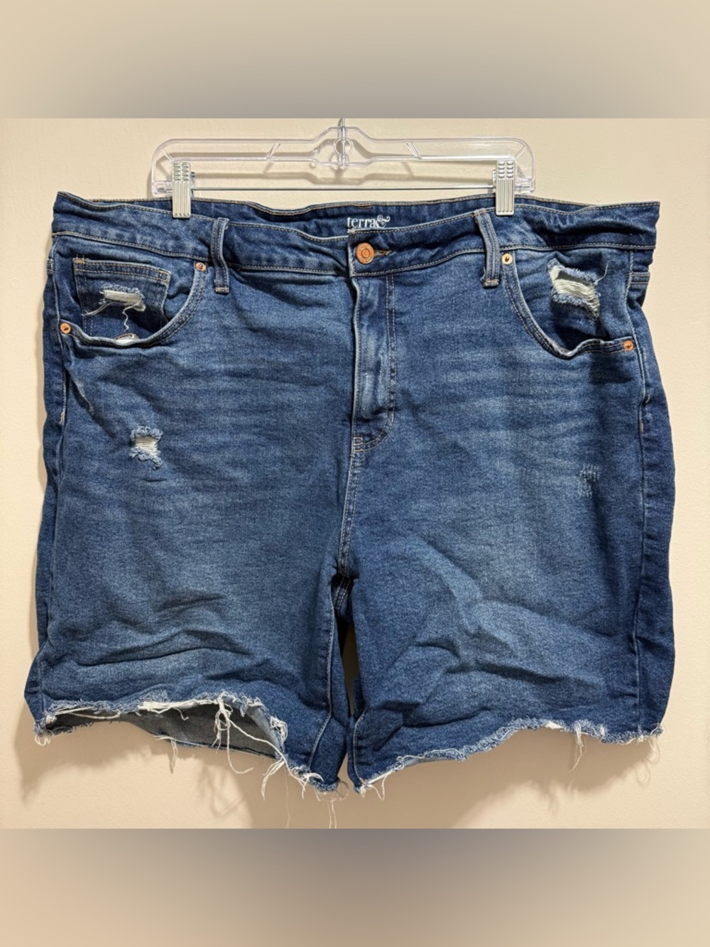 Terra & Sky Dark Blue Distressed Denim Shorts